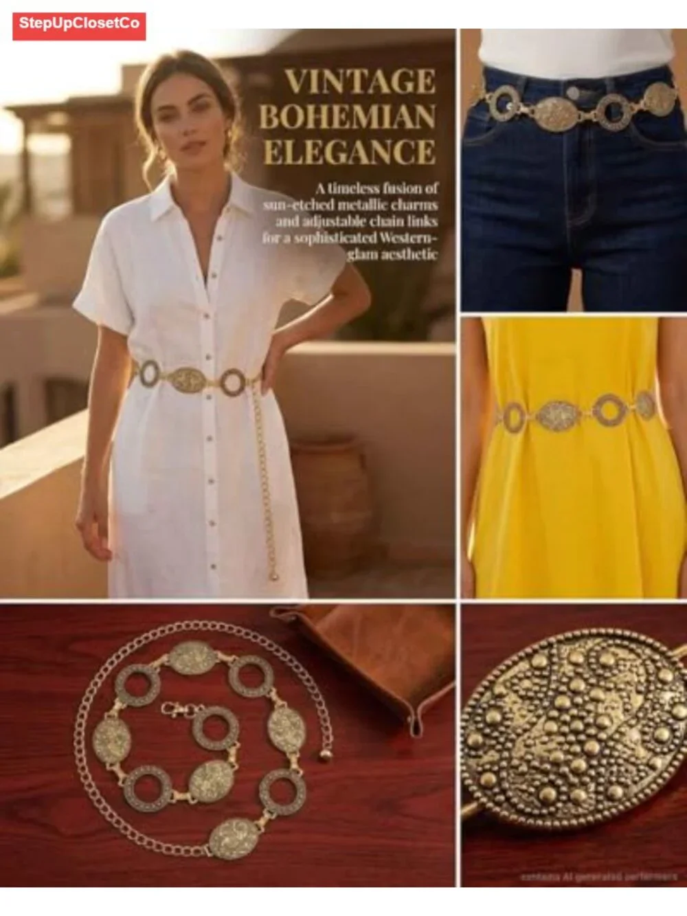 Western Concho Chain Belt for Women - Adjustable Metal Waist Belt 36